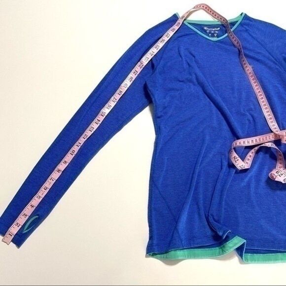 Champion womens size Large blue stripes long sleeved top with thumb hole 150B3 - Picture 11 of 11